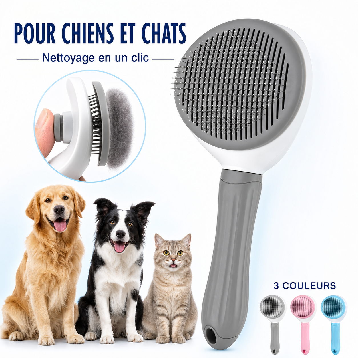 Brosse auto-nettoyante anti-poils – Chien & Chat